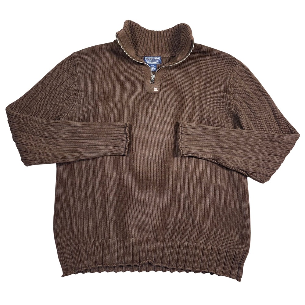 Vintage Polo Jeans Company‎ Ralph Lauren Mens Brown 1/4 Zip Sweater L Preppy